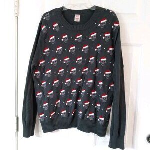 Mossimo Supply Co Skulls With Santa Hats Men’s XL Ugly Sweater Goth Holiday Gray